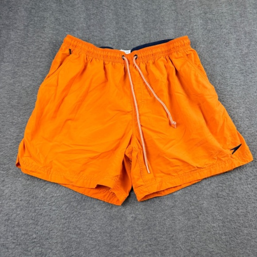 Speedo Swim Trunks Mens Large Orange Nylon Mesh Lined Drawstring Athletic Shorts